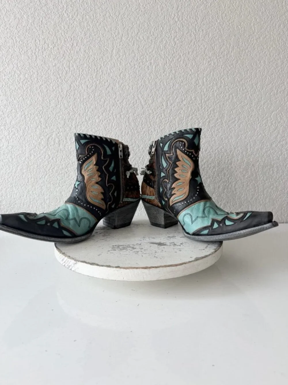 Old Gringo EAGLE FLIGHT Short Cowboy Boots Black Turquoise Womens 11 Snip Toe
